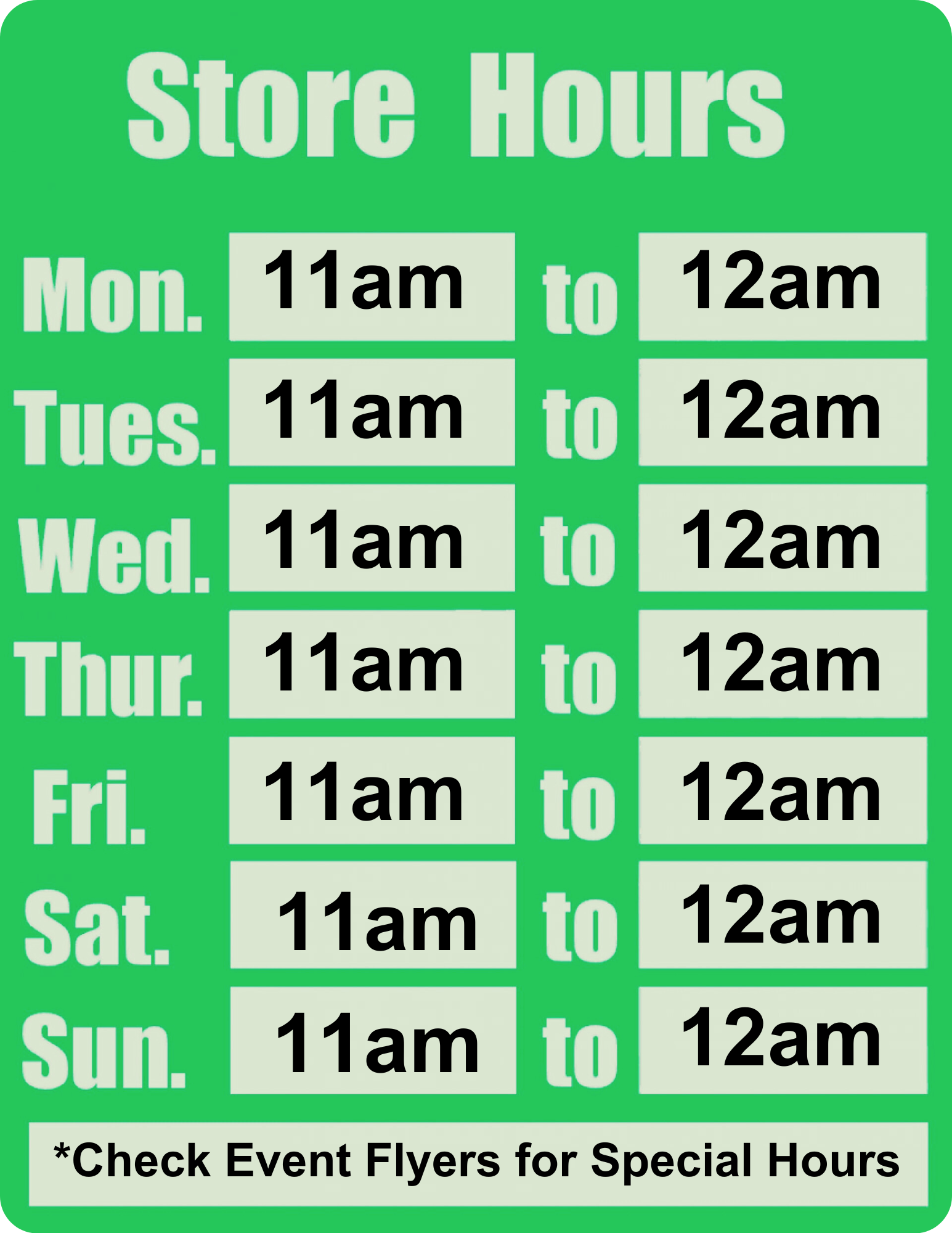 New Store Hours Sign