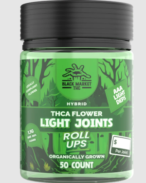 Roll Ups (Hybrid) / Black Market THC – THCA LIGHT JOINTS- Organically Grown Flower Joints (AAA LIGHT DEPS) (1ct -1.5g Preroll)